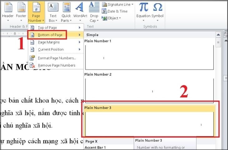 cách đánh dấu số trang trong word