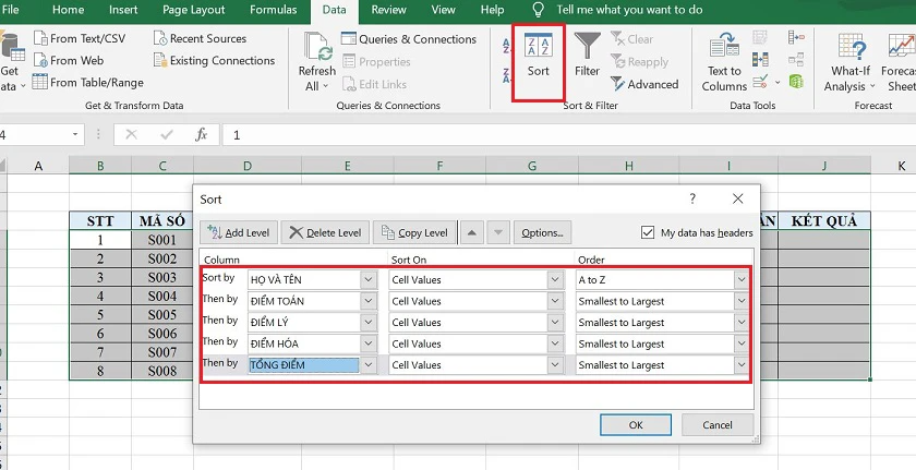 Cách sắp xếp thứ tự trong excel đơn giản, nhanh chóng 2025