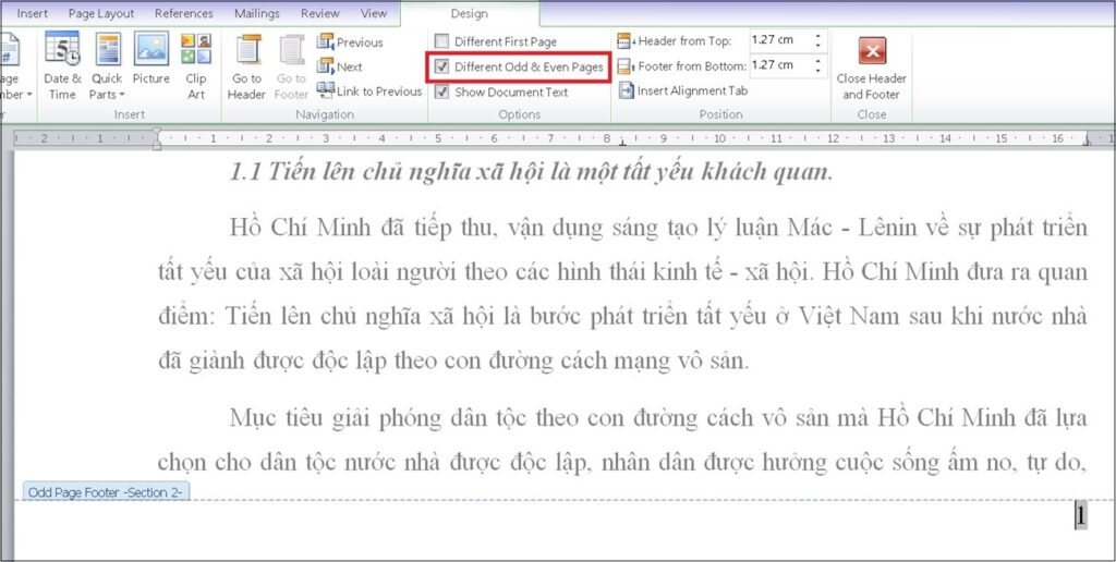 Cách đánh số trang chẵn lẻ riêng biệt