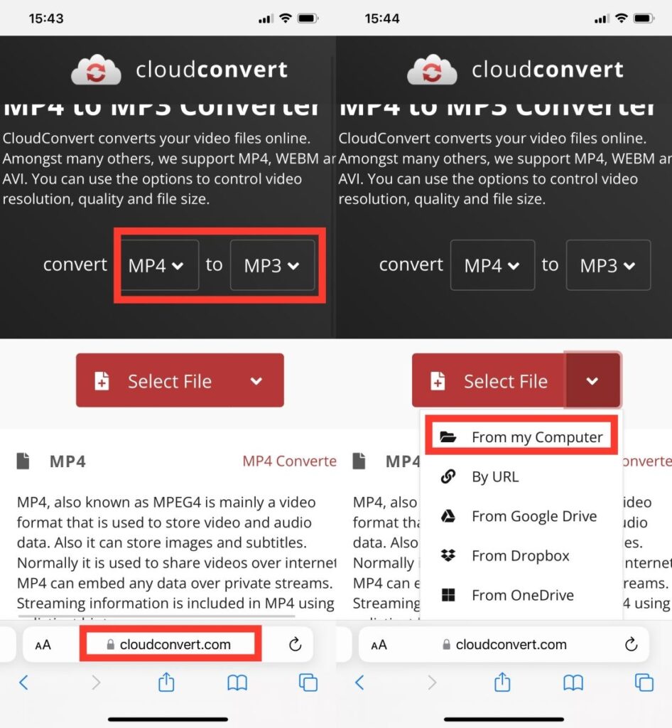 Chuyển đổi MP4 - > MP3 rồi chọn Select File, tùy chọn file mà bạn muốn chuyển đổi và tải lên