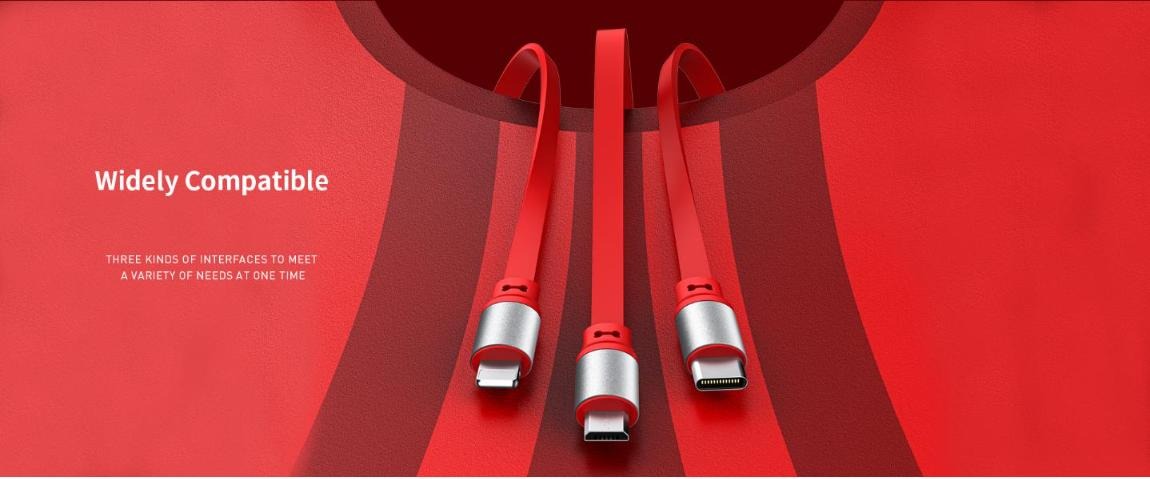 Cáp sạc Recci RTC-T13 3 đầu Lightning, Type-C, Micro USB