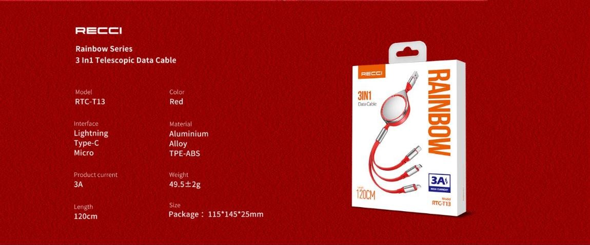 Thông số cáp sạc 3 in 1 Recci RTC-T13